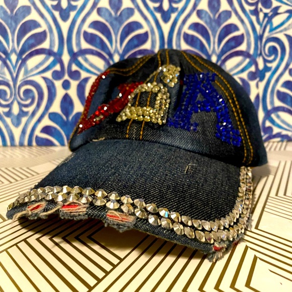 Twig and Arrow Ladies USA Distressed and Blinged Out Baseball Cap - Picture 1 of 5